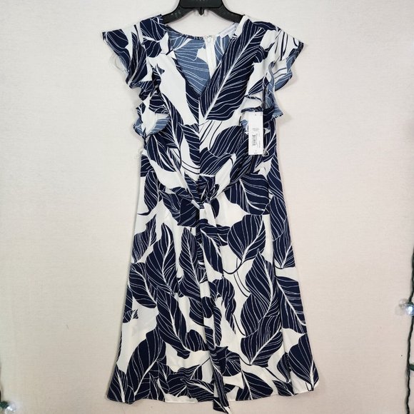 Liz Claiborne Dresses & Skirts - Women's Sun Dress Size 4 Navy Leaves Garden Floral Liz Claiborne NWT